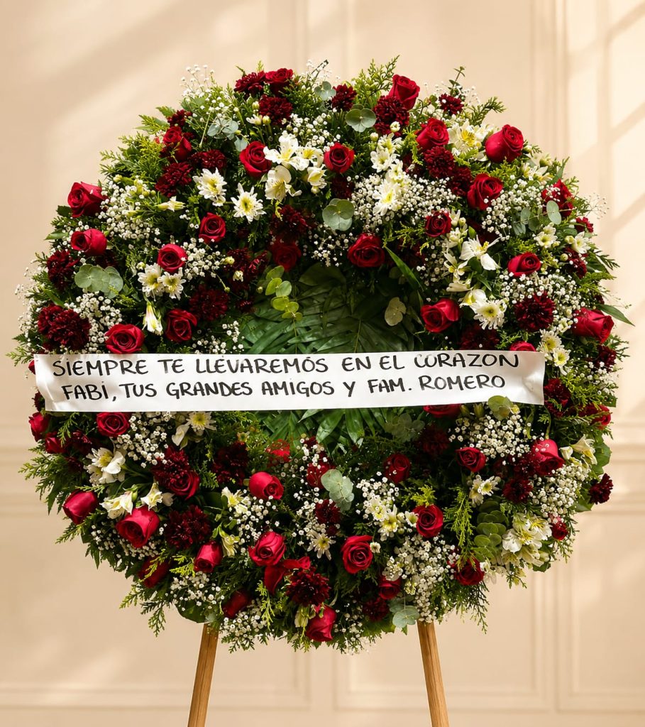Corona Fúnebre de rosas rojas